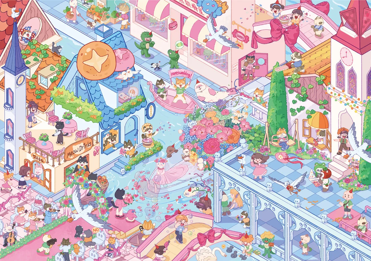 JIAMEI Plus Size Kawaii 3D Cartoon City Town Fun Scenery Stickers DIY Hand Stacked Scrapbook Miniature Scene Stickers Child Gift