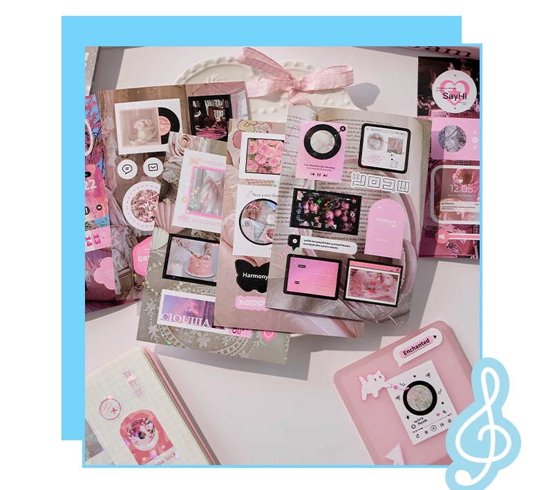 20sheets Kawaii Ins Flash Film Die Cut Stickers Book Creative Handbook DIY Scrapbooking Material Aesthetics Stationery Stickers