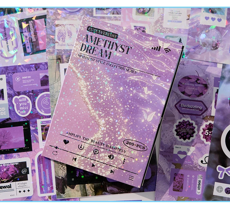 20sheets Kawaii Ins Flash Film Die Cut Stickers Book Creative Handbook DIY Scrapbooking Material Aesthetics Stationery Stickers