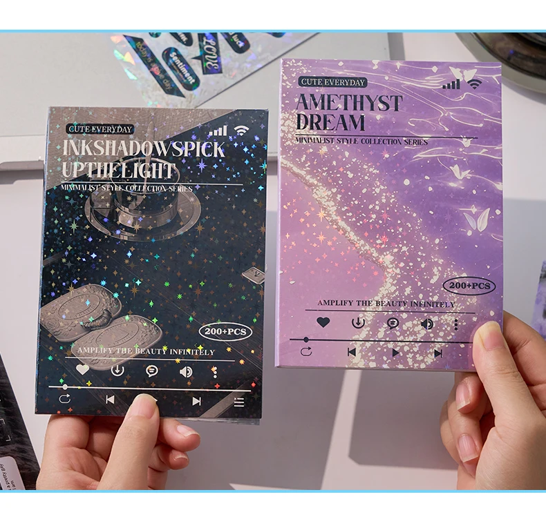 20sheets Kawaii Ins Flash Film Die Cut Stickers Book Creative Handbook DIY Scrapbooking Material Aesthetics Stationery Stickers