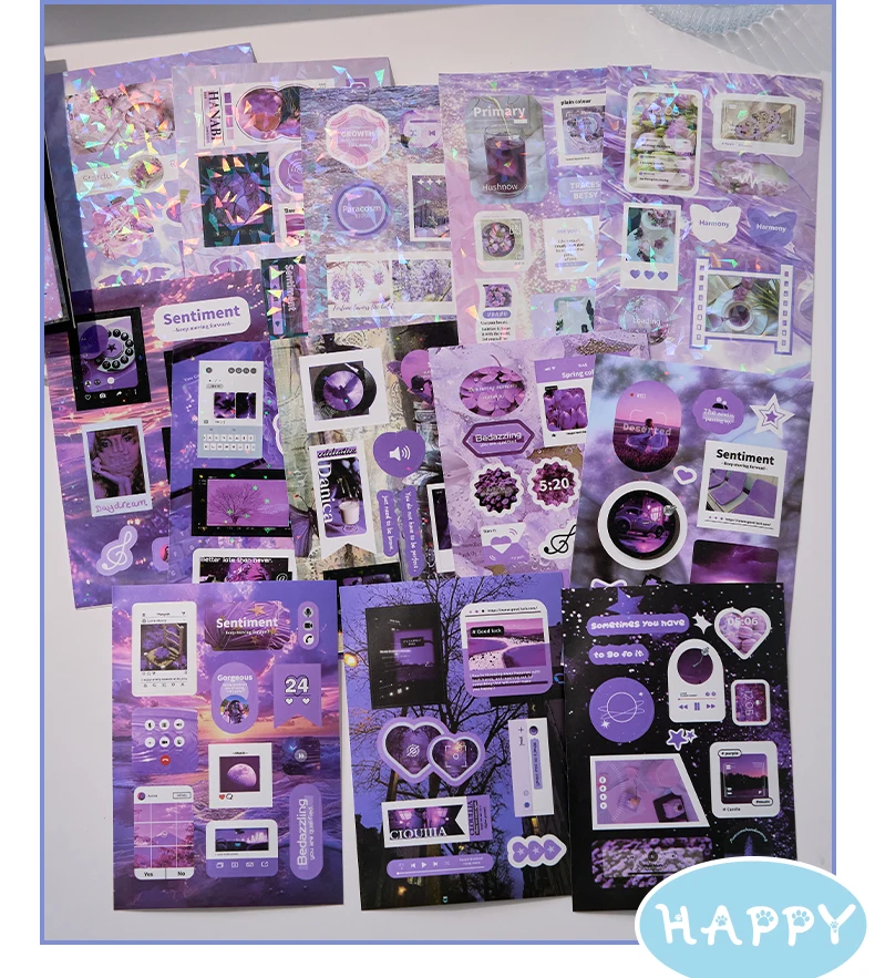 20sheets Kawaii Ins Flash Film Die Cut Stickers Book Creative Handbook DIY Scrapbooking Material Aesthetics Stationery Stickers