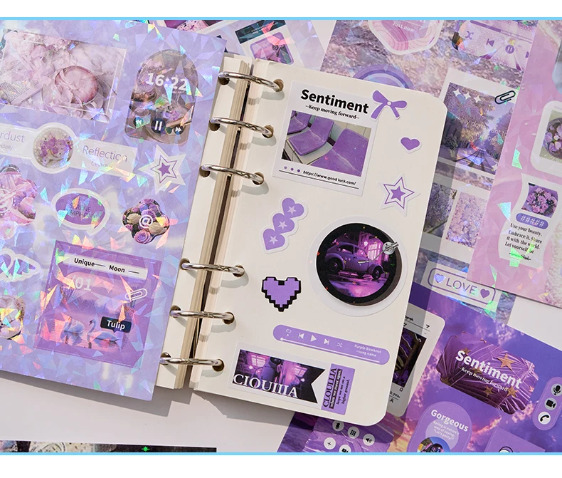 20sheets Kawaii Ins Flash Film Die Cut Stickers Book Creative Handbook DIY Scrapbooking Material Aesthetics Stationery Stickers