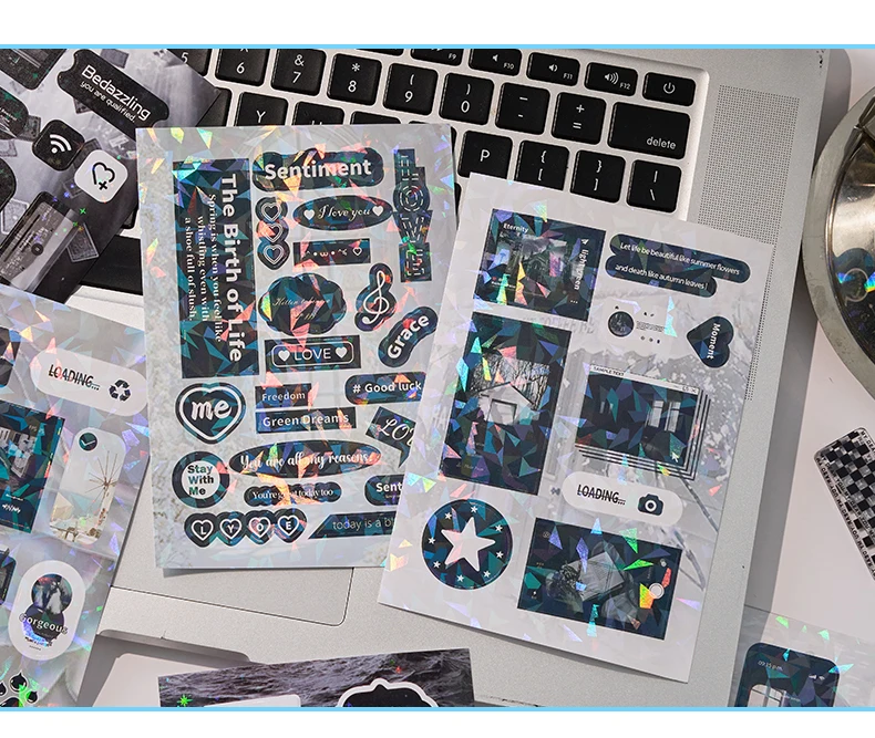 20sheets Kawaii Ins Flash Film Die Cut Stickers Book Creative Handbook DIY Scrapbooking Material Aesthetics Stationery Stickers