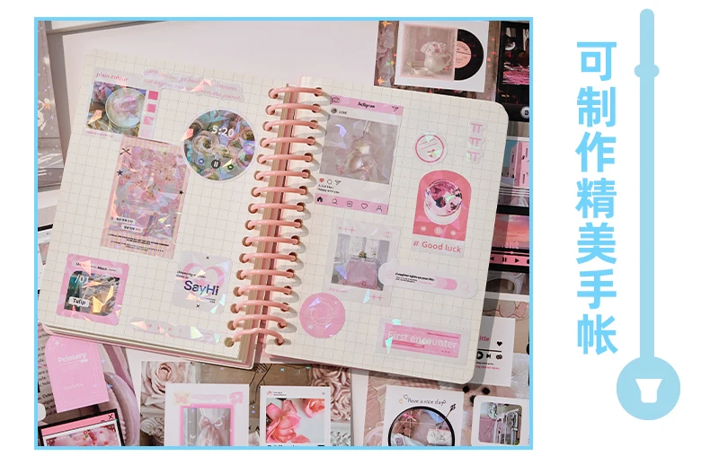 20sheets Kawaii Ins Flash Film Die Cut Stickers Book Creative Handbook DIY Scrapbooking Material Aesthetics Stationery Stickers