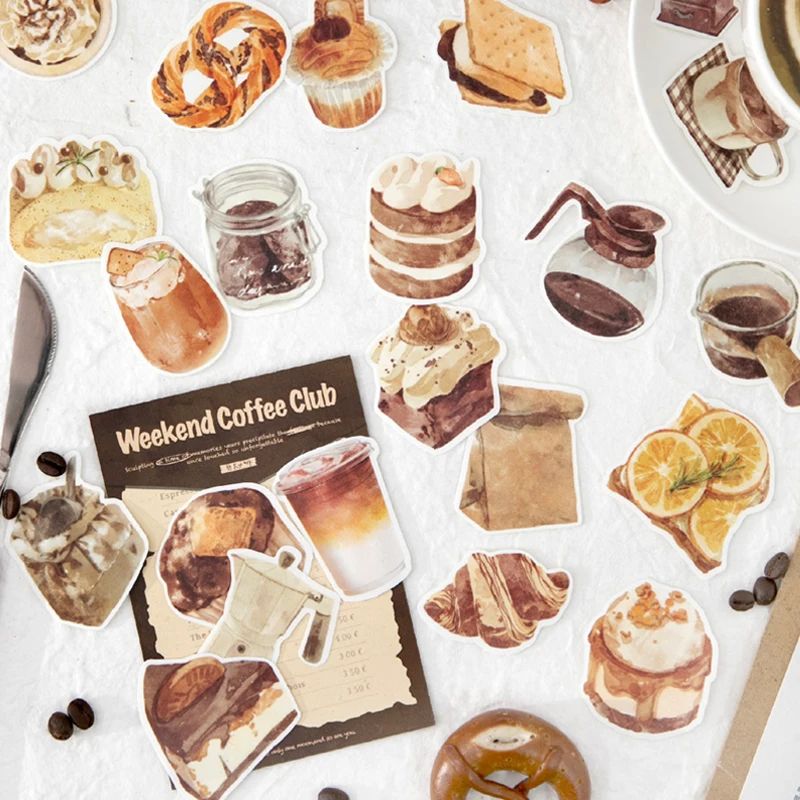 Mr.Paper 50Pcs/Bag Sweet Collection Series Washi Stickers Watercolor Food & Coffee for Journal Scrapbook & Planner