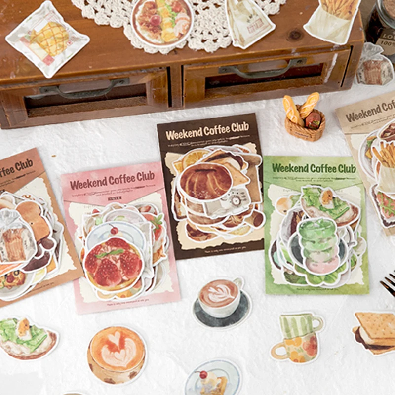 Mr.Paper 50Pcs/Bag Sweet Collection Series Washi Stickers Watercolor Food & Coffee for Journal Scrapbook & Planner