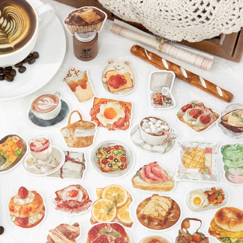 Mr.Paper 50Pcs/Bag Sweet Collection Series Washi Stickers Watercolor Food & Coffee for Journal Scrapbook & Planner