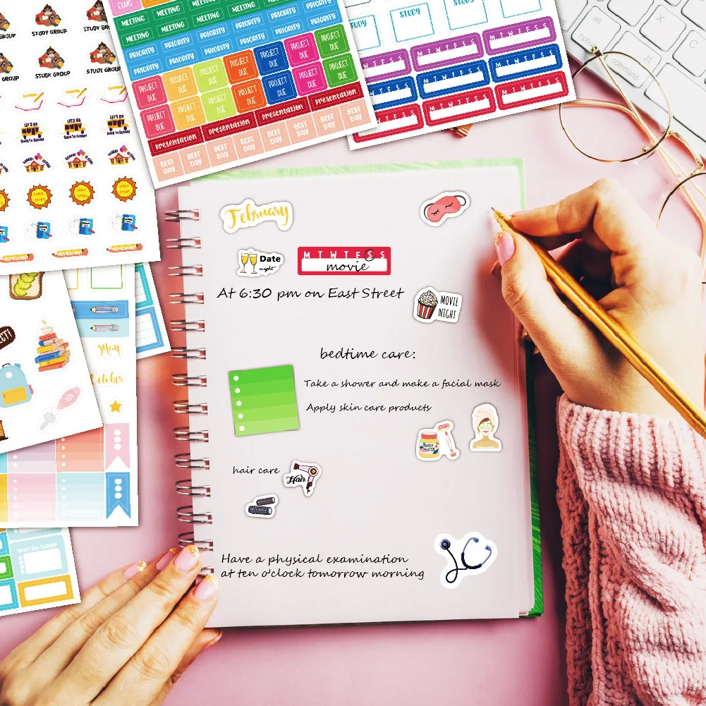 Daily Planner Sticker Contains 1444 Stickers, a Variety of Types, 28 Stickers Per Week Per Month, Daily Planning, Diary, Handboo
