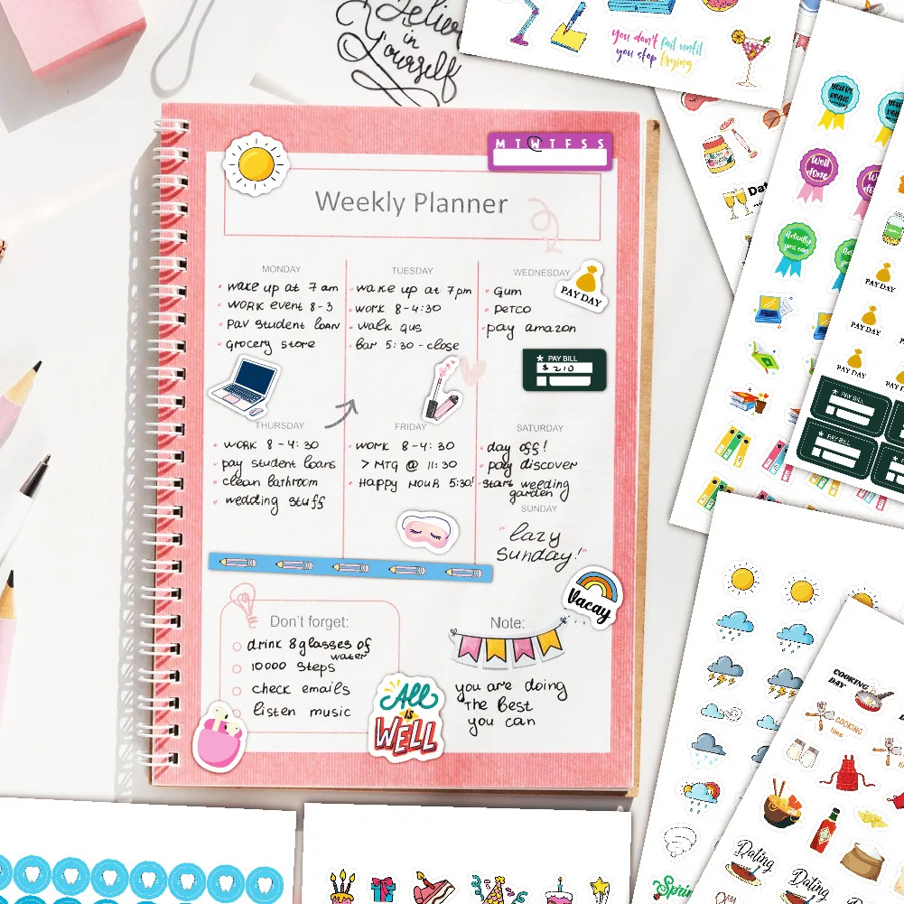 Daily Planner Sticker Contains 1444 Stickers, a Variety of Types, 28 Stickers Per Week Per Month, Daily Planning, Diary, Handboo