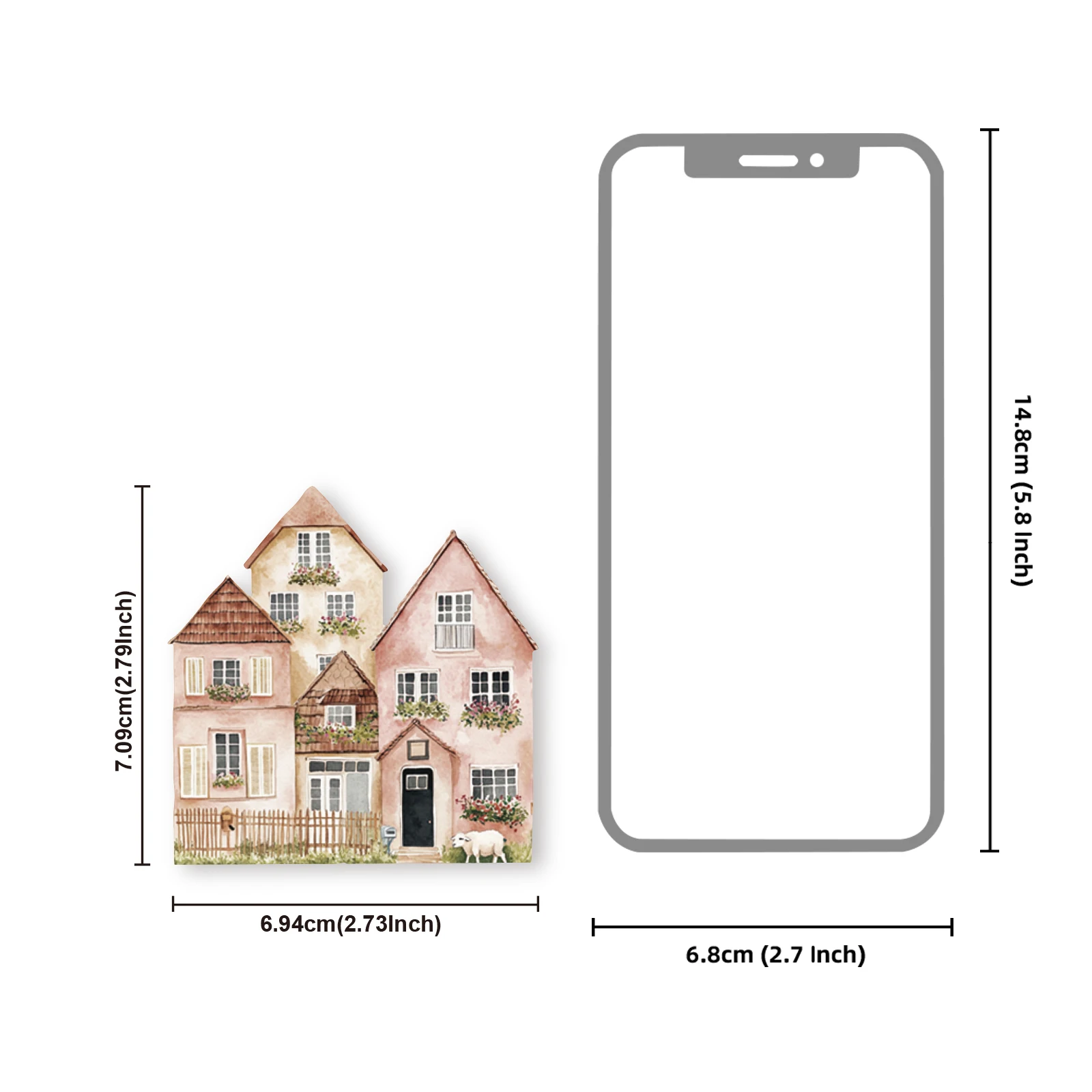 15pcs of Pink Ins Small House Building Retro PET Stickers for Laptop Luggage Phone Cases Birthday Gift Rooms Decoration