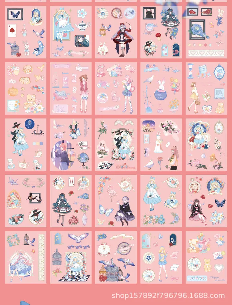 50sheets Stationery Stickers Kawaii cute girl Scrapbook Stickers Junk Journal Decorative Stickers Sticker for Scrapbookingֽֽ