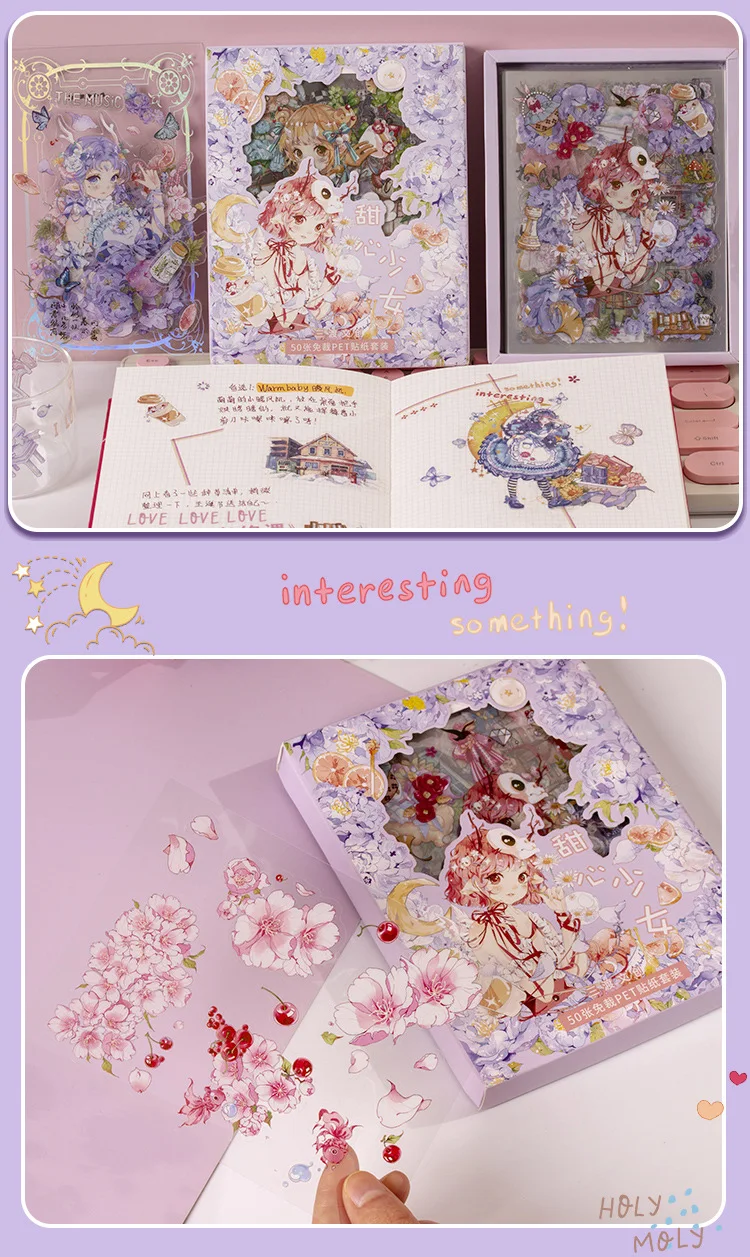 50sheets Stationery Stickers Kawaii cute girl Scrapbook Stickers Junk Journal Decorative Stickers Sticker for Scrapbookingֽֽ