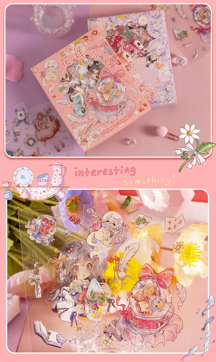 50sheets Stationery Stickers Kawaii cute girl Scrapbook Stickers Junk Journal Decorative Stickers Sticker for Scrapbookingֽֽ