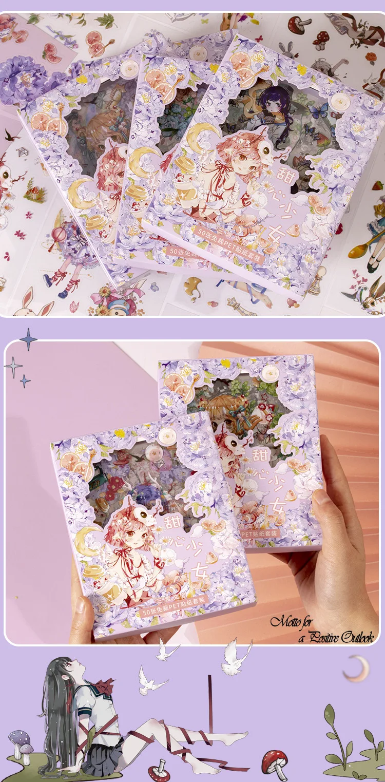 50sheets Stationery Stickers Kawaii cute girl Scrapbook Stickers Junk Journal Decorative Stickers Sticker for Scrapbookingֽֽ