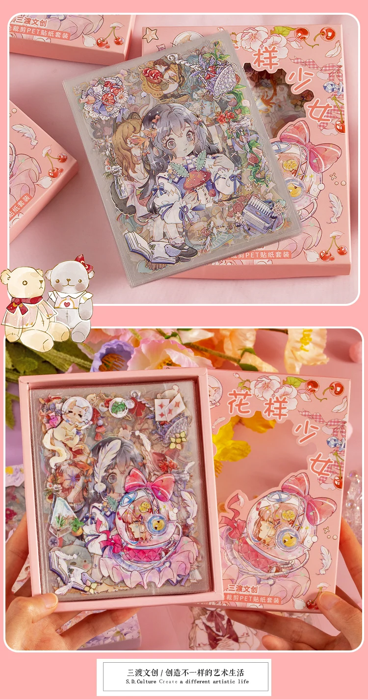 50sheets Stationery Stickers Kawaii cute girl Scrapbook Stickers Junk Journal Decorative Stickers Sticker for Scrapbookingֽֽ