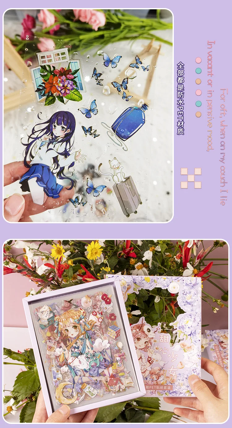 50sheets Stationery Stickers Kawaii cute girl Scrapbook Stickers Junk Journal Decorative Stickers Sticker for Scrapbookingֽֽ