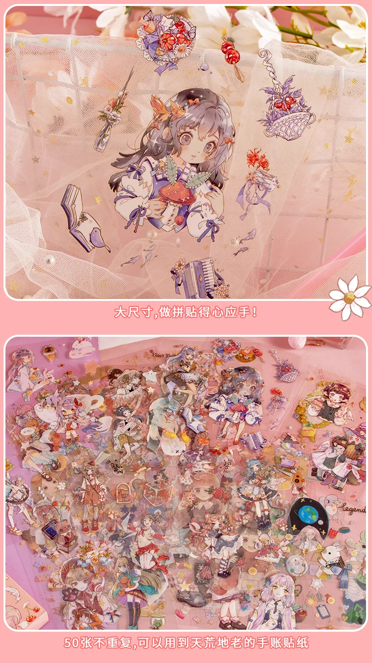 50sheets Stationery Stickers Kawaii cute girl Scrapbook Stickers Junk Journal Decorative Stickers Sticker for Scrapbookingֽֽ