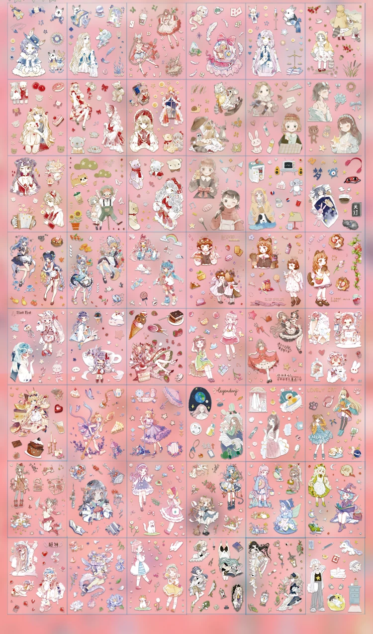 50sheets Stationery Stickers Kawaii cute girl Scrapbook Stickers Junk Journal Decorative Stickers Sticker for Scrapbookingֽֽ