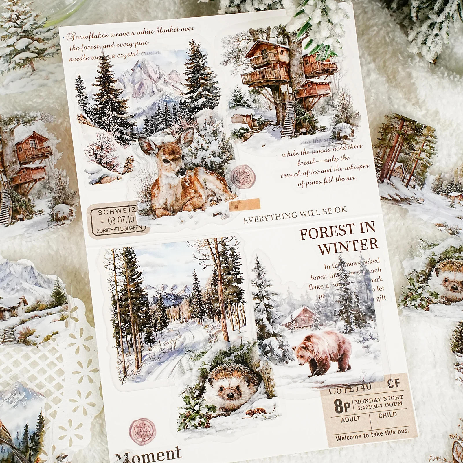 Etori Life Mountain and River in Art Series Retro Four Seasons Scenery Pet Stickers for Decoration, Handmade Scrapbooking, Albums, Suitcases, Travel Stickers, Room Decoration, Gift Paper Bags, Student Stationery, Children's Stickers