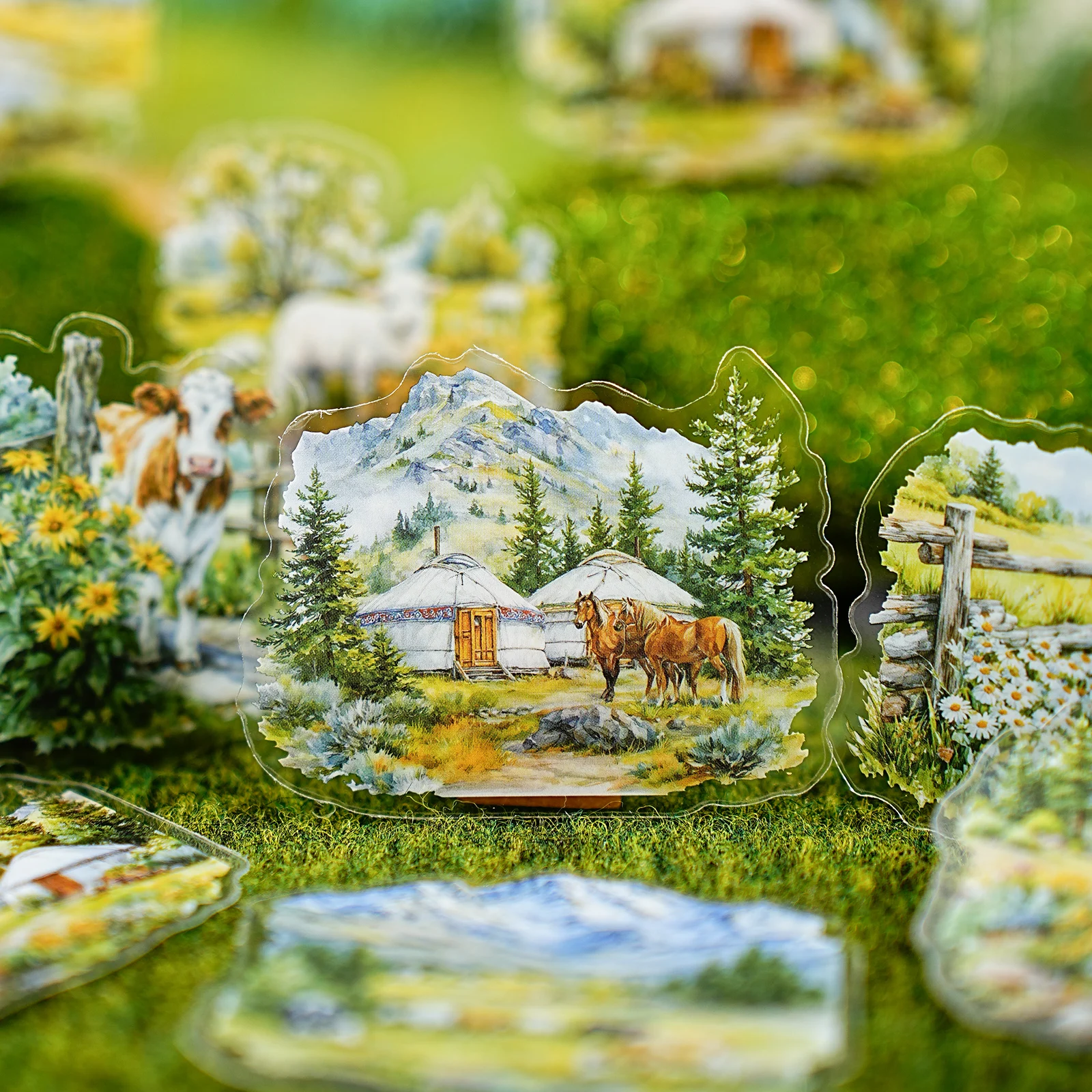 Etori Life Mountain and River in Art Series Retro Four Seasons Scenery Pet Stickers for Decoration, Handmade Scrapbooking, Albums, Suitcases, Travel Stickers, Room Decoration, Gift Paper Bags, Student Stationery, Children's Stickers
