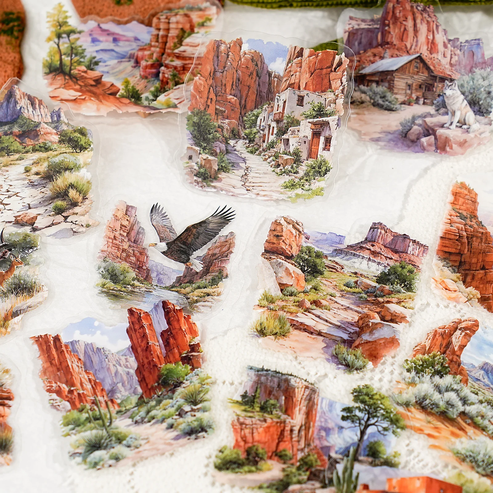 Etori Life Mountain and River in Art Series Retro Four Seasons Scenery Pet Stickers for Decoration, Handmade Scrapbooking, Albums, Suitcases, Travel Stickers, Room Decoration, Gift Paper Bags, Student Stationery, Children's Stickers