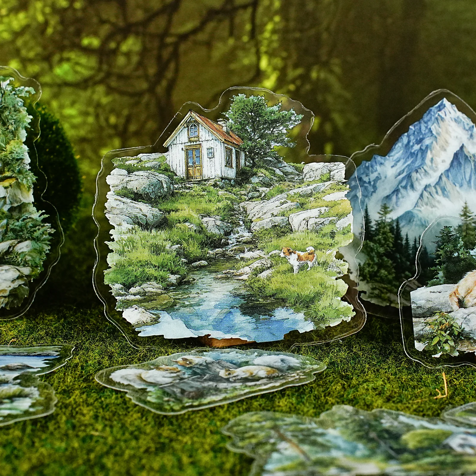 Etori Life Mountain and River in Art Series Retro Four Seasons Scenery Pet Stickers for Decoration, Handmade Scrapbooking, Albums, Suitcases, Travel Stickers, Room Decoration, Gift Paper Bags, Student Stationery, Children's Stickers