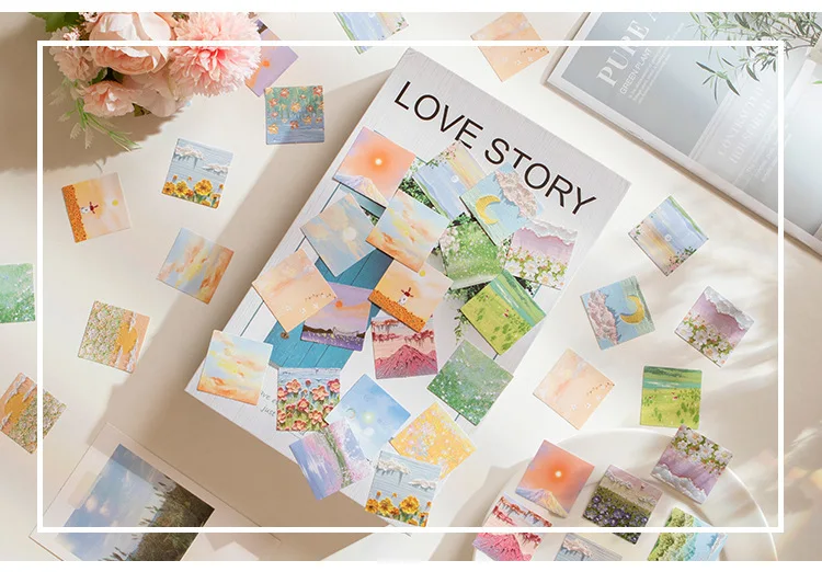 46pcs Pink Tone Series Decorative Stationery Oil Painting Stickers for Planner Scrapbooking DIY Diary Album Stick Labels