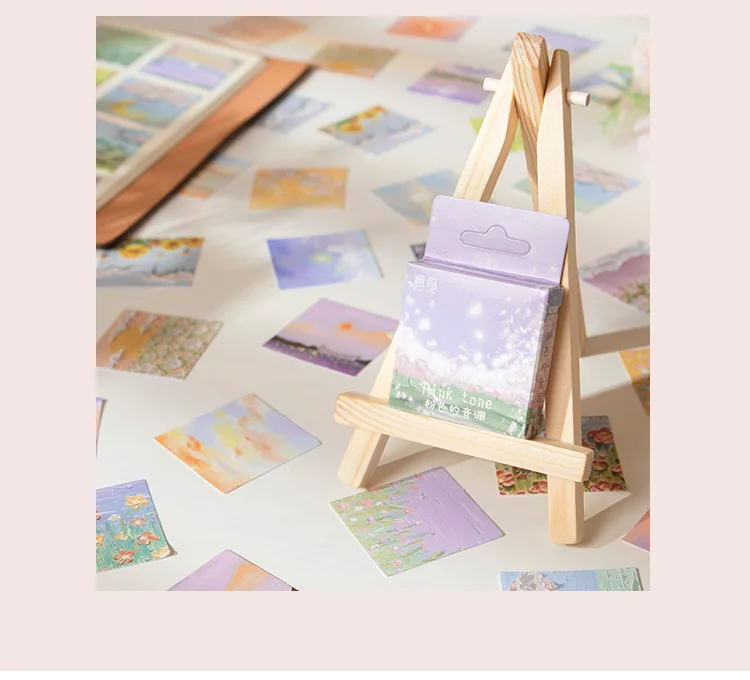 46pcs Pink Tone Series Decorative Stationery Oil Painting Stickers for Planner Scrapbooking DIY Diary Album Stick Labels