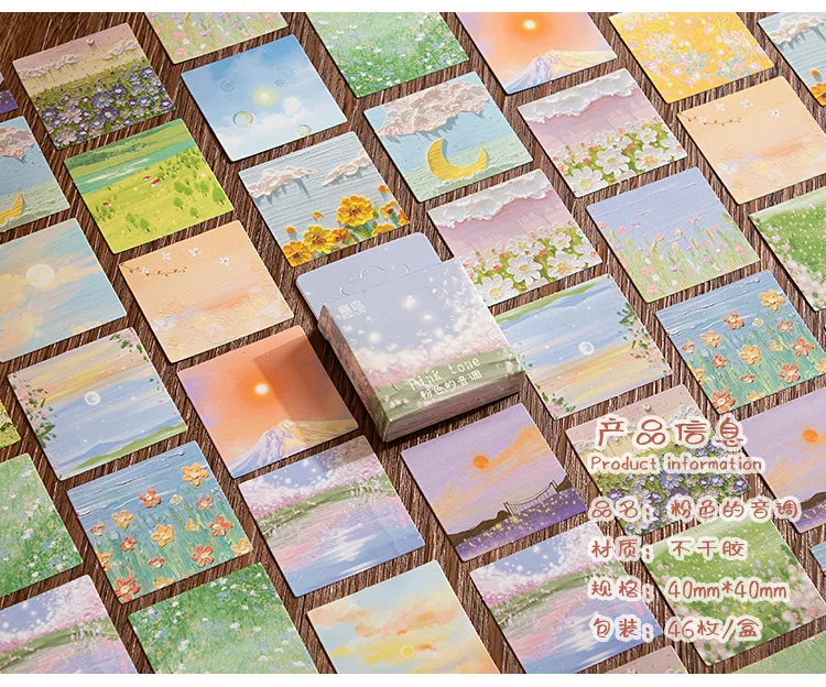 46pcs Pink Tone Series Decorative Stationery Oil Painting Stickers for Planner Scrapbooking DIY Diary Album Stick Labels