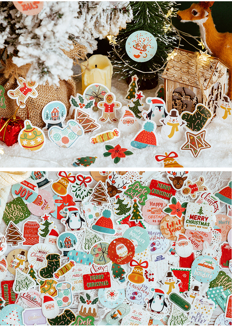 45PCS Merry Santa Claus Christmas Themed Decorative Stickers for DIY Scrapbooking Diary Album Stationery Box Set