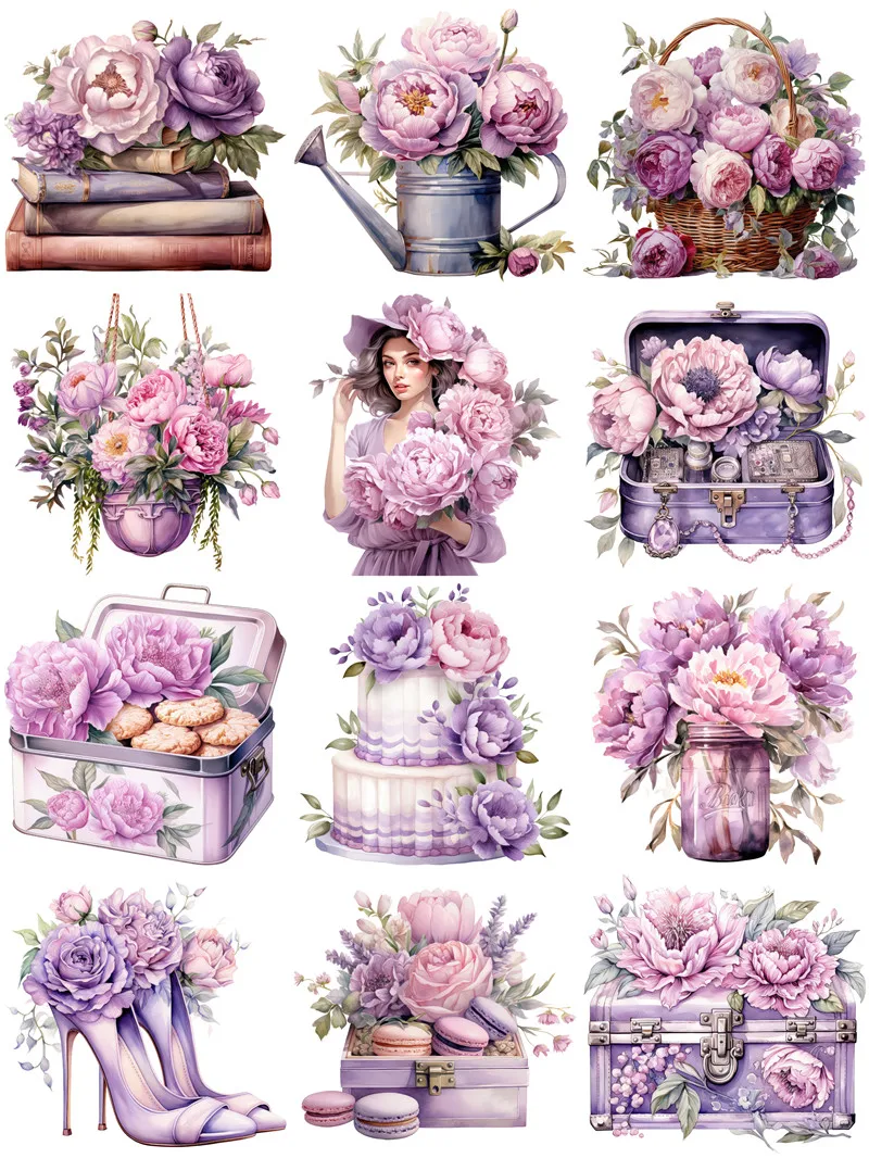 12Pcs/Pack Retro Peony Sticker DIY Craft Scrapbooking Album Junk Journal Decorative Stickers