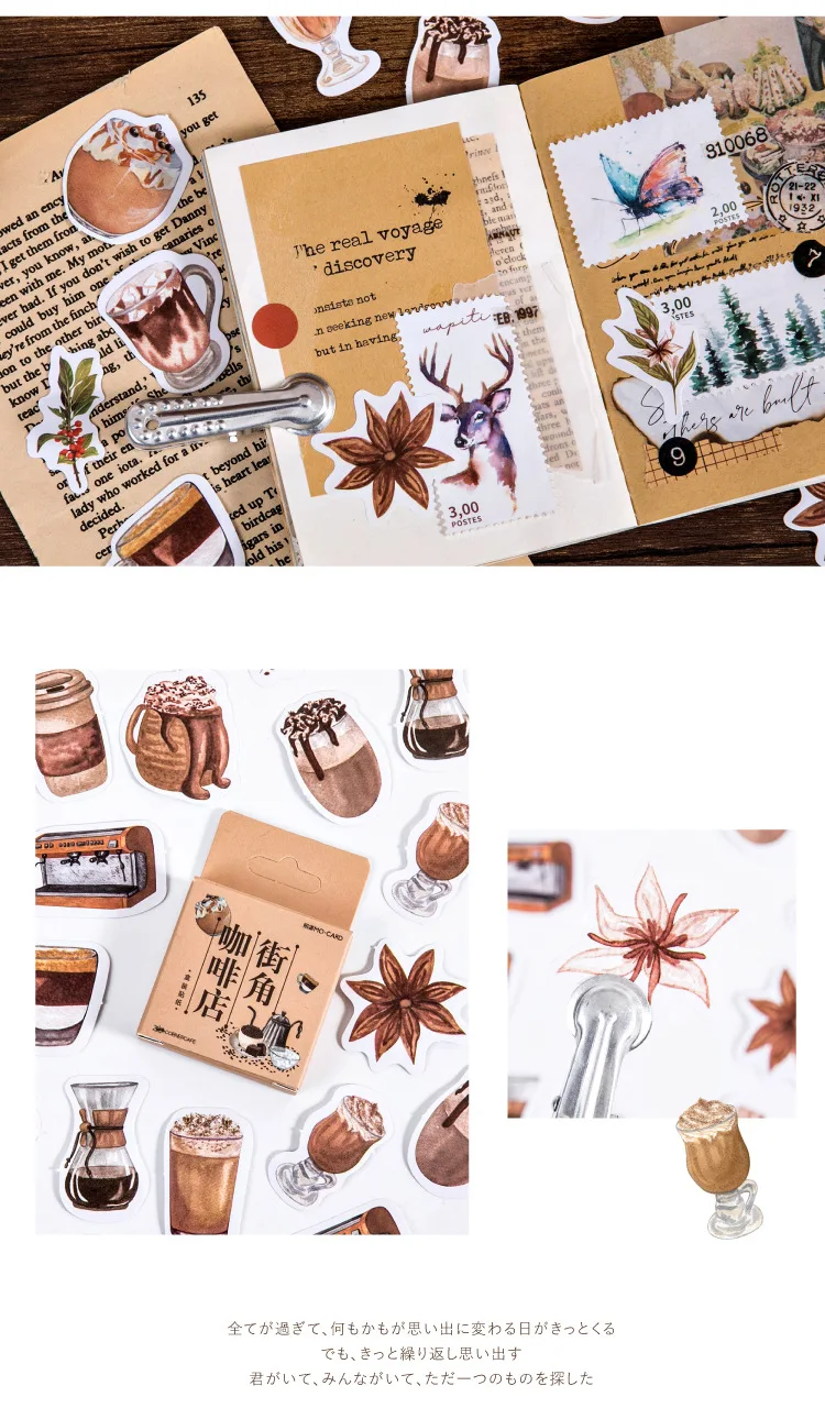 46pcs Street Corner Coffee House Themed Decorative Stationery Stickers for Scrapbooking DIY Diary Album Labels