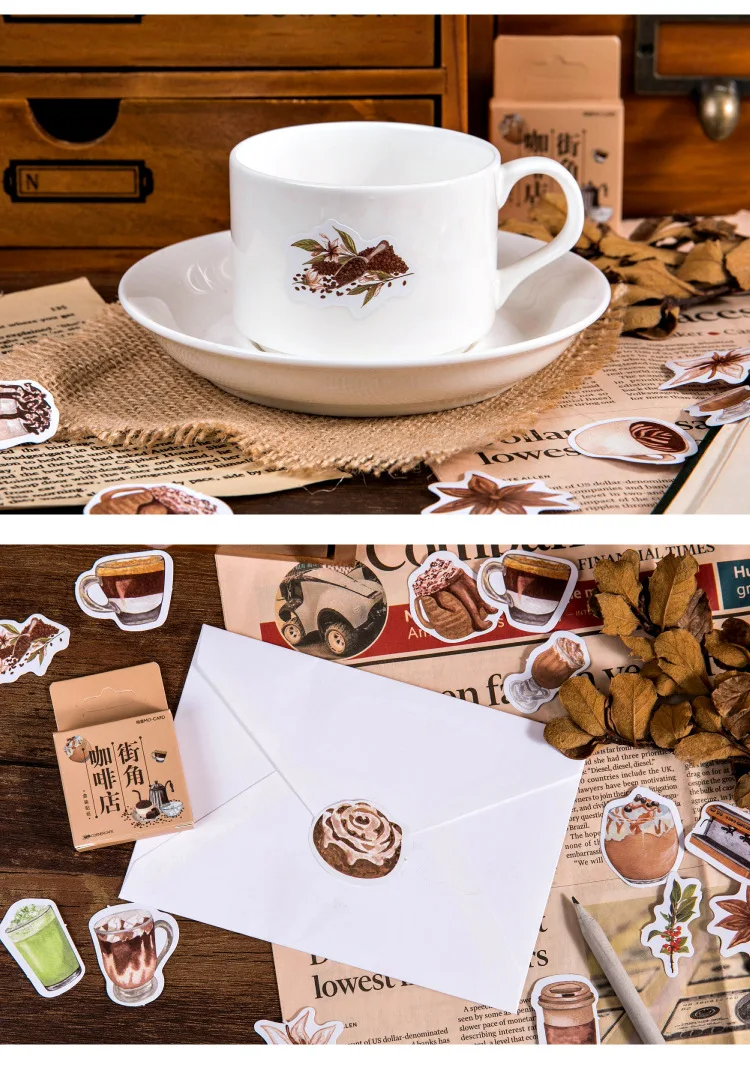 46pcs Street Corner Coffee House Themed Decorative Stationery Stickers for Scrapbooking DIY Diary Album Labels