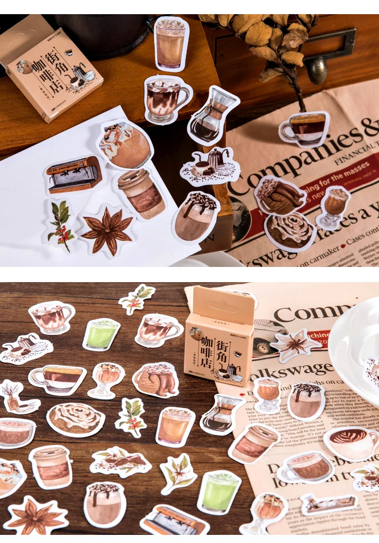 46pcs Street Corner Coffee House Themed Decorative Stationery Stickers for Scrapbooking DIY Diary Album Labels