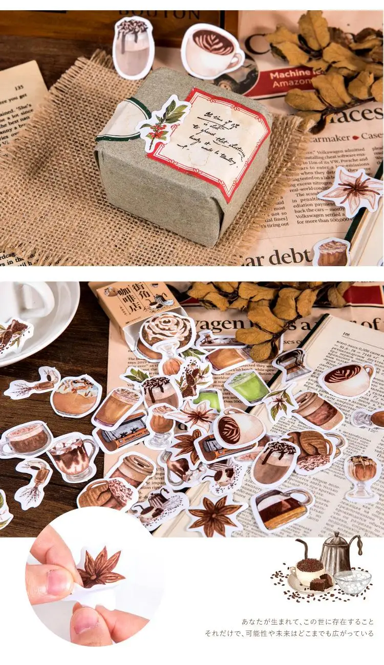 46pcs Street Corner Coffee House Themed Decorative Stationery Stickers for Scrapbooking DIY Diary Album Labels