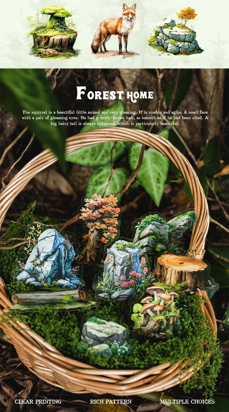 JIANWU Forest Home Series Vintage Plant Animal Material Collage PET Sticker Creative DIY Journal Scrapbooking Stationery
