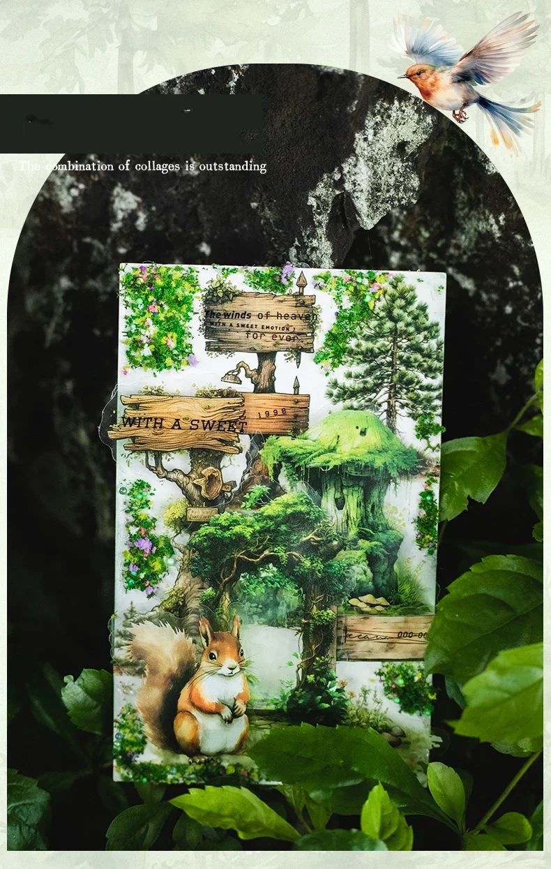 JIANWU Forest Home Series Vintage Plant Animal Material Collage PET Sticker Creative DIY Journal Scrapbooking Stationery