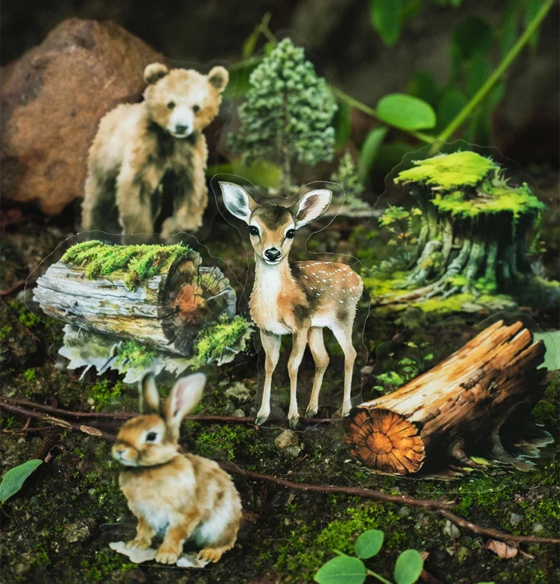 JIANWU Forest Home Series Vintage Plant Animal Material Collage PET Sticker Creative DIY Journal Scrapbooking Stationery
