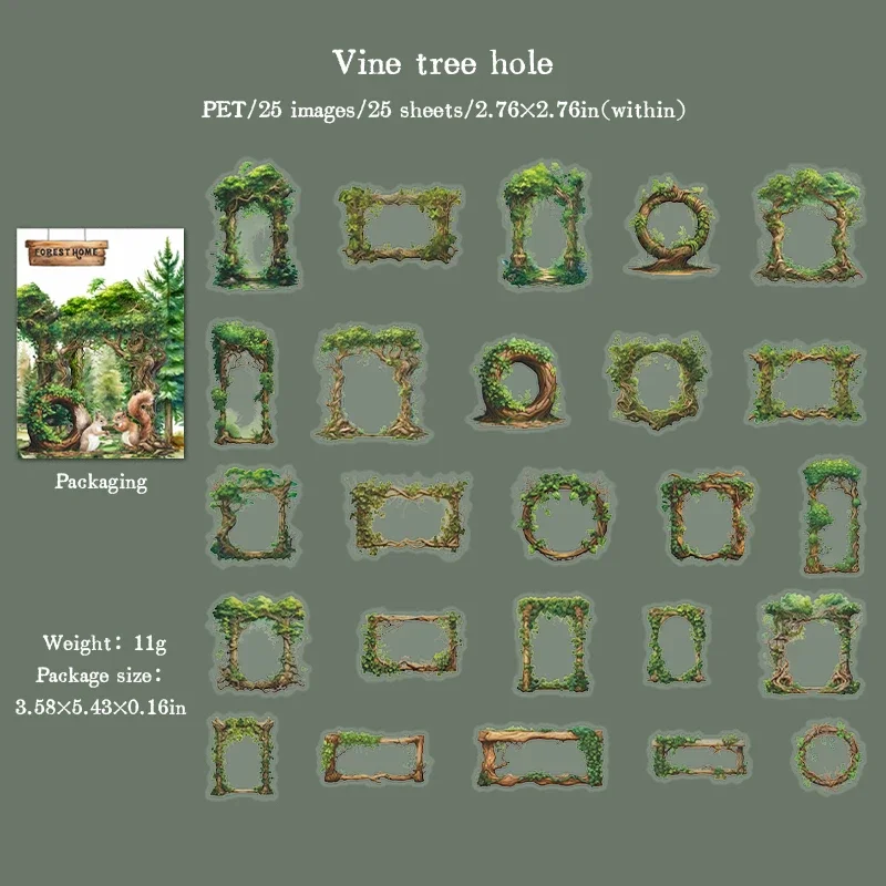 JIANWU Forest Home Series Vintage Plant Animal Material Collage PET Sticker Creative DIY Journal Scrapbooking Stationery
