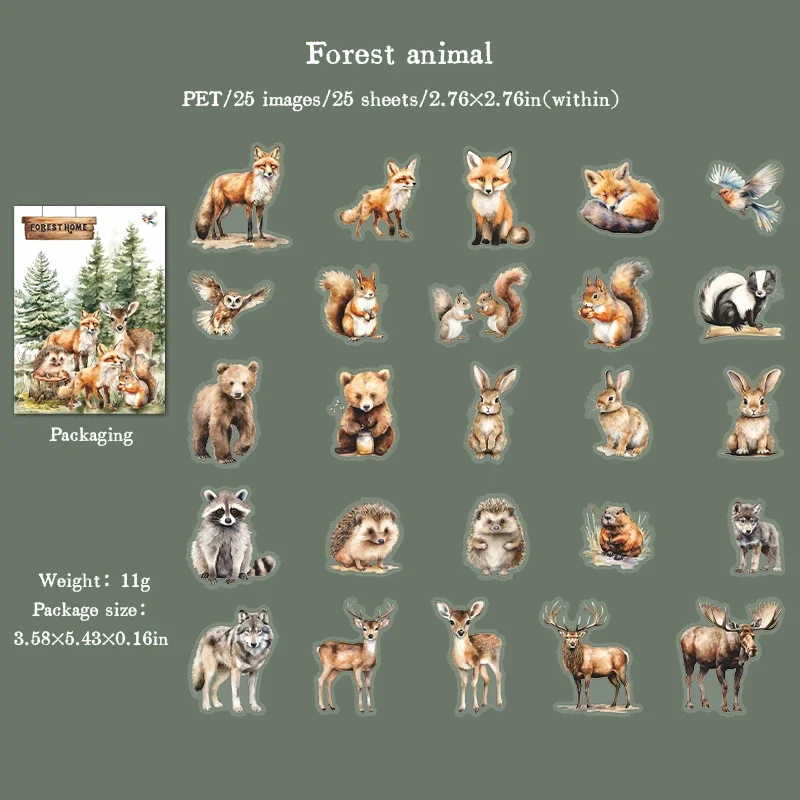 JIANWU Forest Home Series Vintage Plant Animal Material Collage PET Sticker Creative DIY Journal Scrapbooking Stationery
