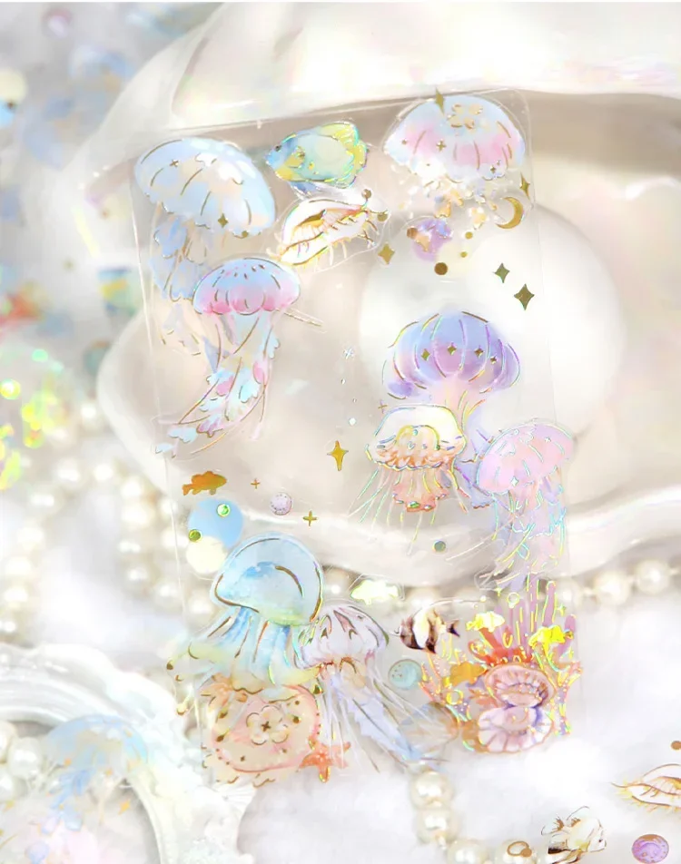 3pcs Kawaii Feather Dragonfly Bird Jellyfish Decorative Stickers Pack Scrapbooking Material Label Diary Phone Journal Planner