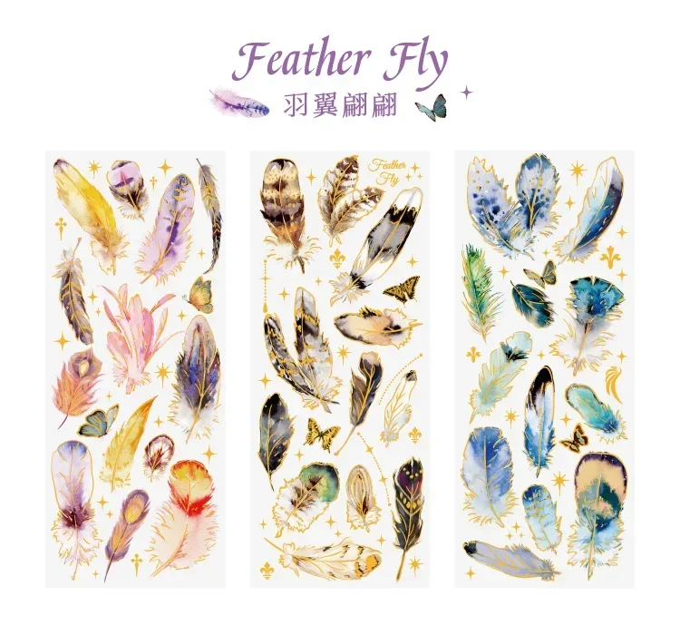 3pcs Kawaii Feather Dragonfly Bird Jellyfish Decorative Stickers Pack Scrapbooking Material Label Diary Phone Journal Planner