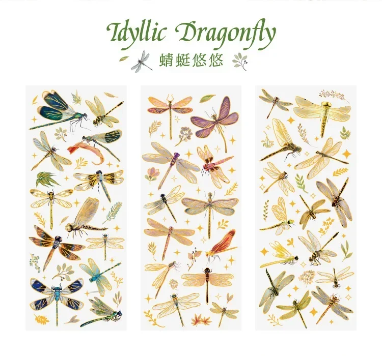 3pcs Kawaii Feather Dragonfly Bird Jellyfish Decorative Stickers Pack Scrapbooking Material Label Diary Phone Journal Planner