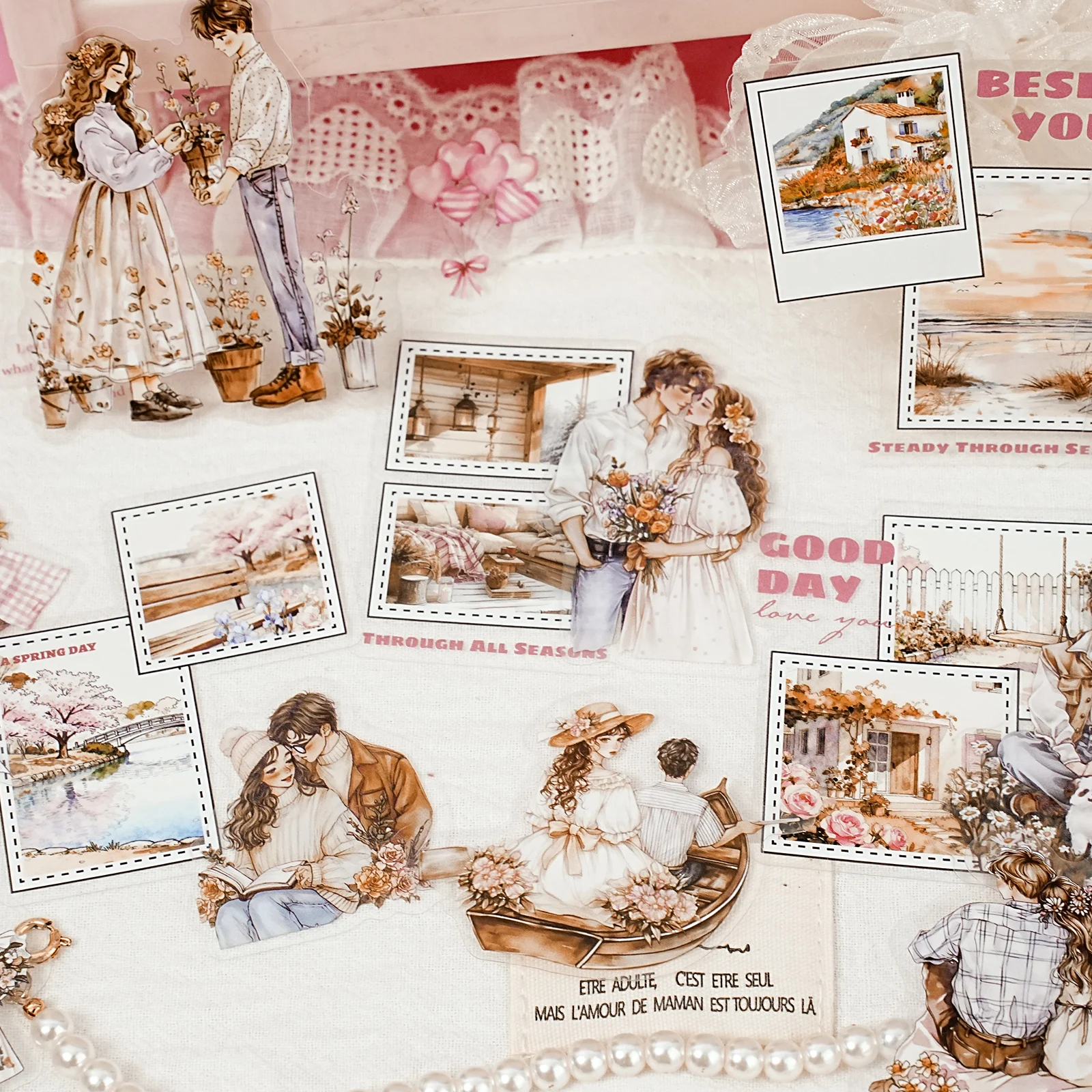 Etori Life Series: the Rest of My Life with You - Beautiful Figures Paired with Romantic Scenes Collage Decorative Stickers for Scrapbooking Supplies, Photo Albums, Office Notebooks, Phone Stickers, Room Decoration, Gift Bags, Student Stationery, Children's Stickers, Valentine's Day Materials, Small Gifts, Waterproof Decals