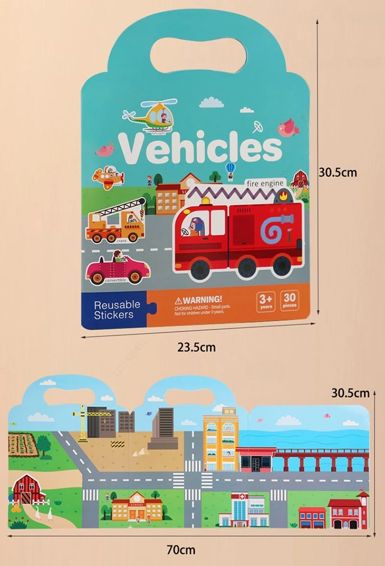 Reusable Sticker Book for Kids Vehicles Truck Stickers Educational Learning Travel Stickers Activity Books for Toddler Girls Boy