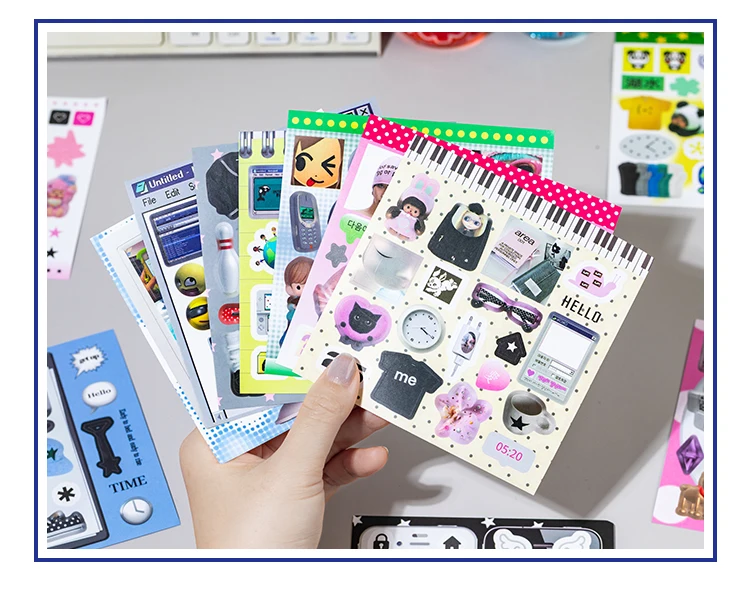 Colorful Market Theme Die-Cut Stickers Book 20 Pcs for DIY Decorative Scrapbook Phone Case Collage Aesthetic Stationery Stickers