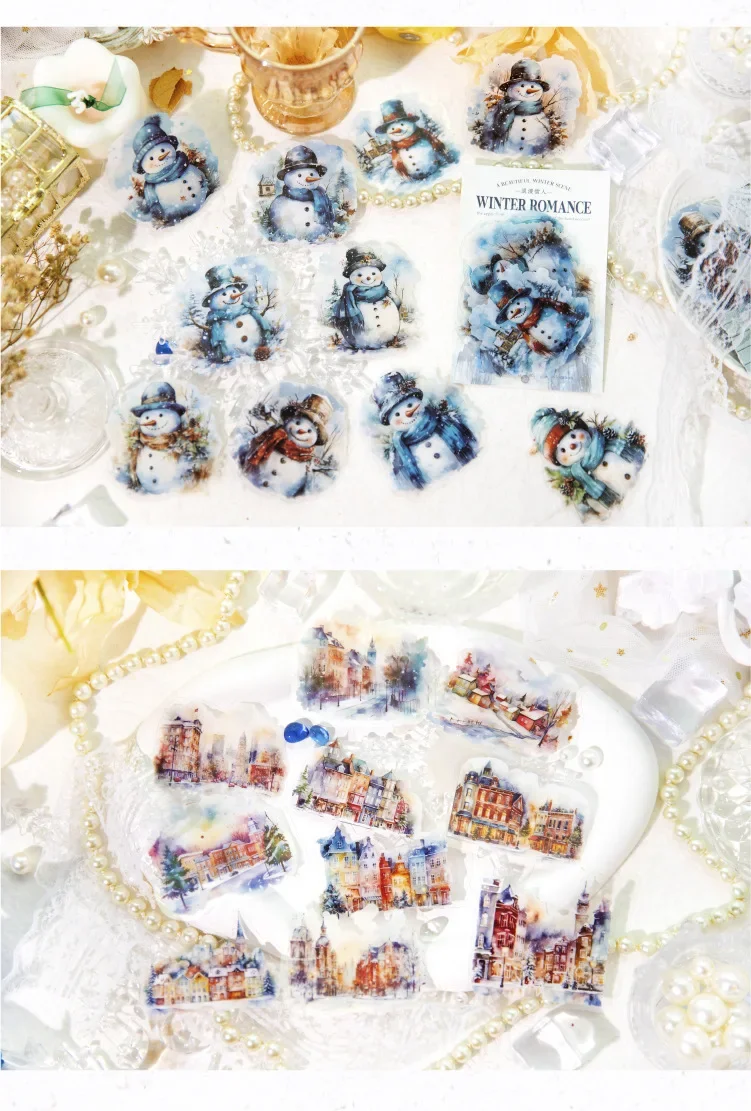 20pcs/bag PET Christmas Town Sticker Romantic Winter Snowpines Snowman Diary Scrapbook DIY Decorative Stickers