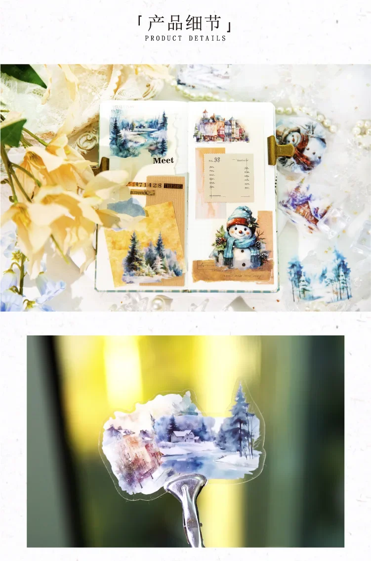 20pcs/bag PET Christmas Town Sticker Romantic Winter Snowpines Snowman Diary Scrapbook DIY Decorative Stickers
