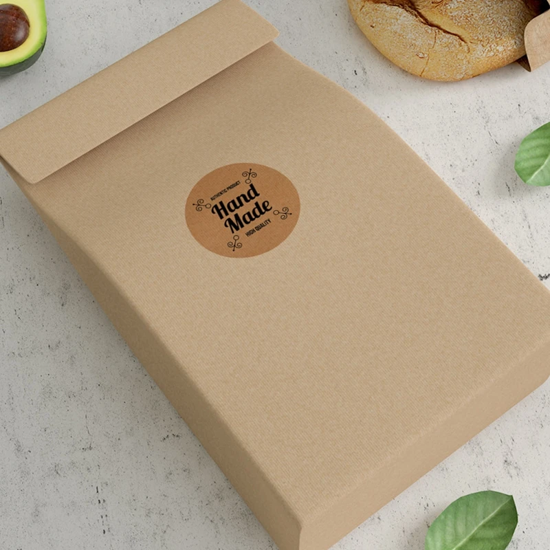 100-500pcs Kraft Paper Handmade with Love Stickers Thank You Sticker for Baking Packaging Envelope Seals Small Business Stickers