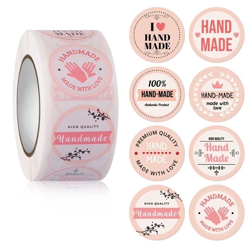 100-500pcs Kraft Paper Handmade with Love Stickers Thank You Sticker for Baking Packaging Envelope Seals Small Business Stickers